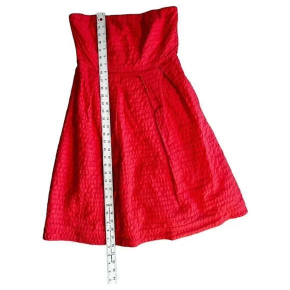 J.CREW Coral Textured Strapless Pleated A-Line Dress Lined Pockets Size 6 - Picture 5 of 6